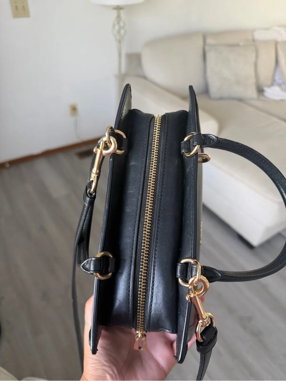 Coach Zoe Carryall Bag in Black Leather with Gold Hardware